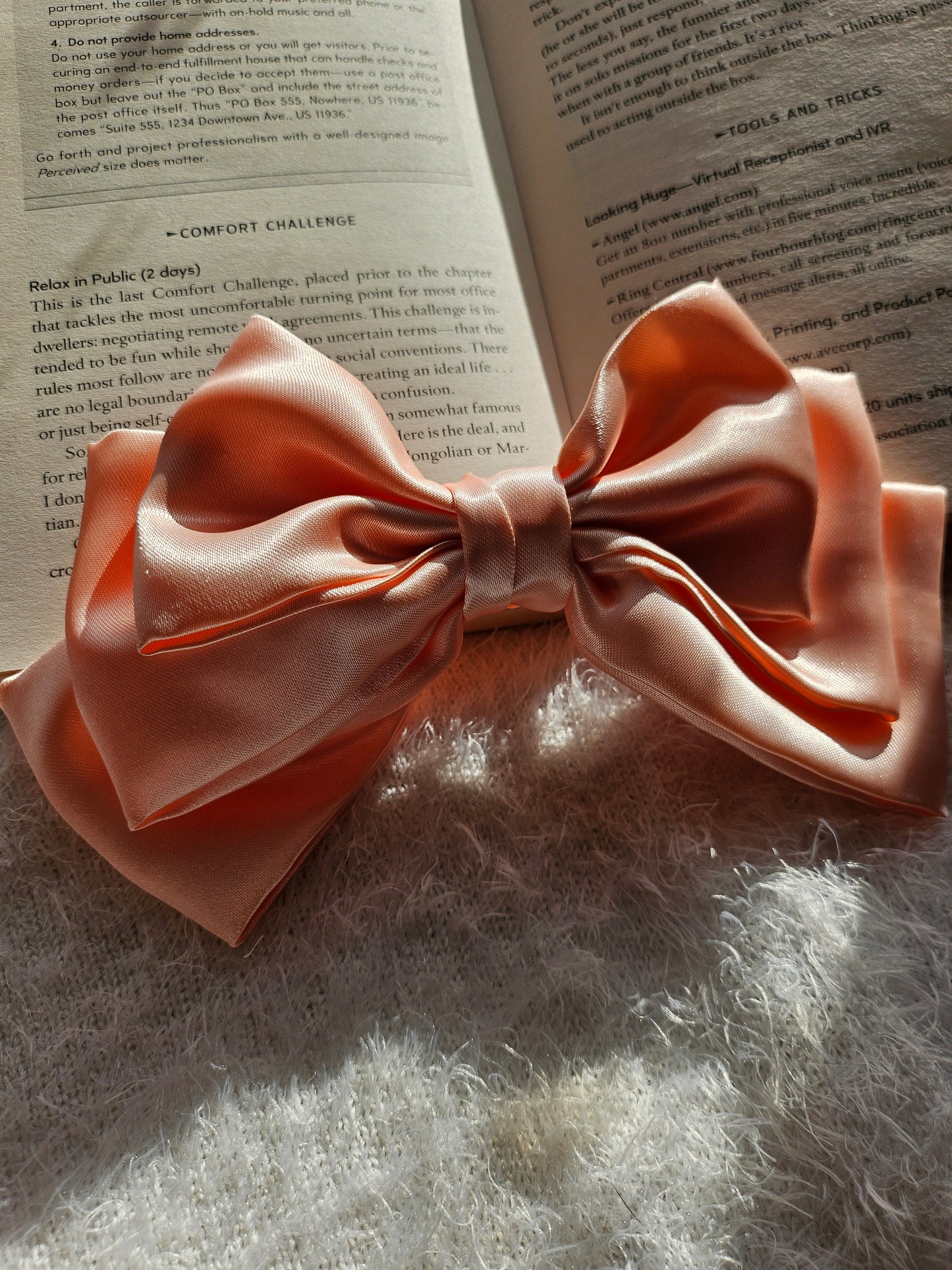 Coral triple layer hair bow